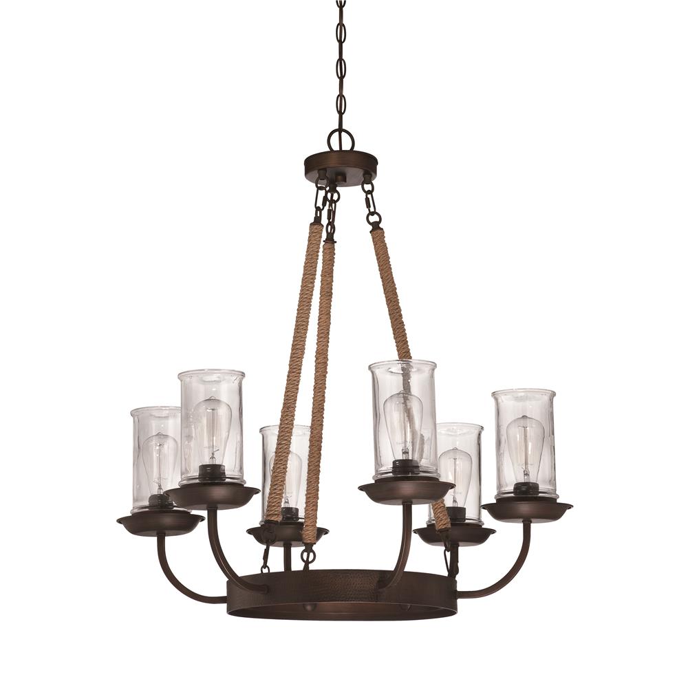 Craftmade 36126-ABZ Thornton 6 Light Chandelier in Aged Bronze with Natural Rope Accent